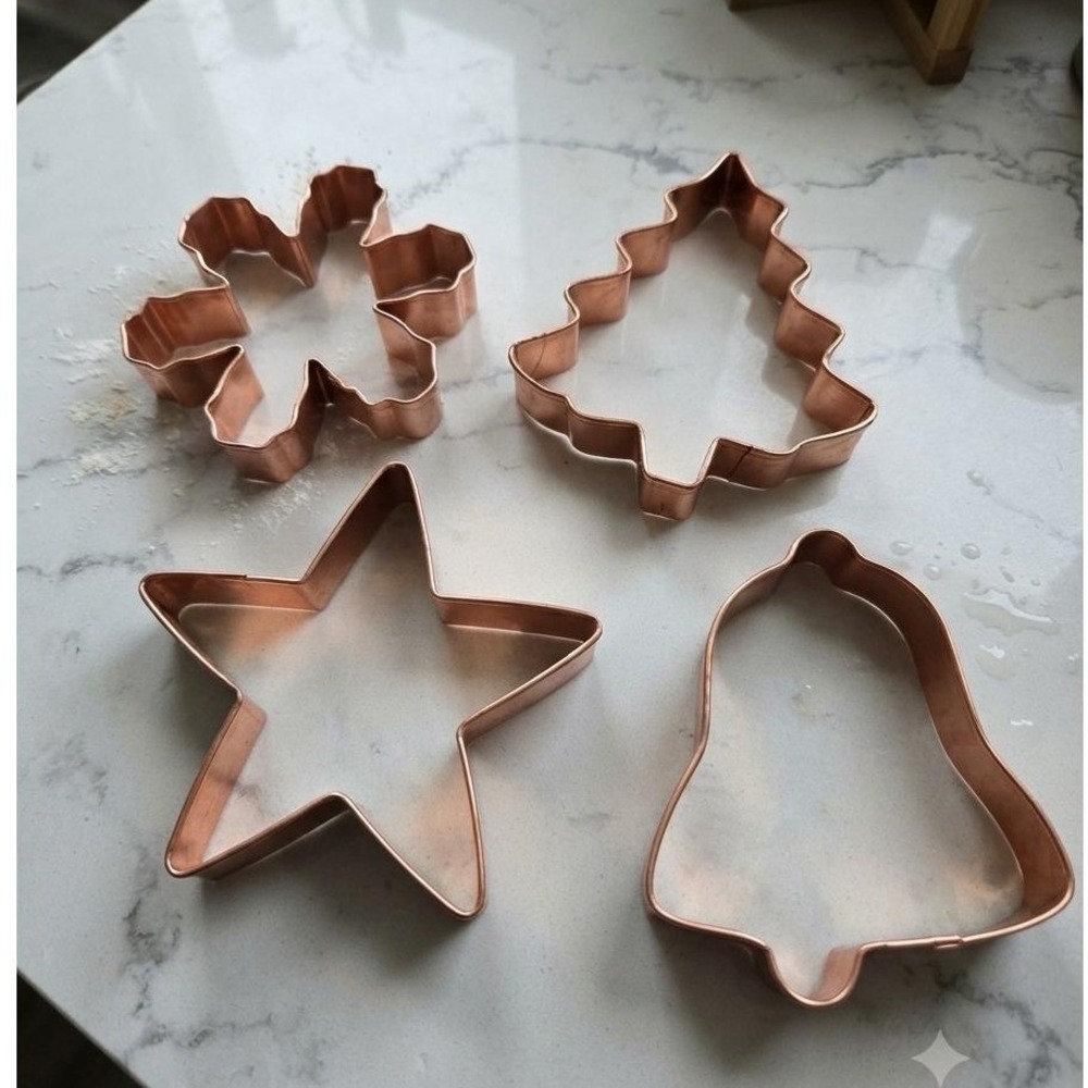 Vintage 90s Wilton Solid Copper Cookie Cutter Set 4pc Christmas Shapes